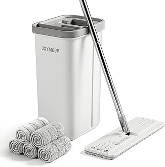 JOYMOOP Mop and Bucket Squeezer Set Hands-free Flat Floor Mop and Bucket with 5 Washable Microfiber Pads for Wet and Dry Floor Cleaning System