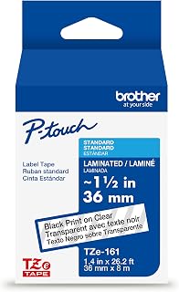 Brother Genuine P-Touch TZe Black Print on Clear Label Tape (TZe161), Laminated,1-1/2in x 26.2ft (36mm x 8m), for Select P-Touch Label Makers, Durable, Water-Resistant, Indoor/Outdoor Use