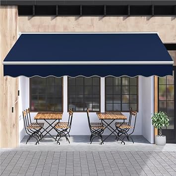 Patio Retractable Awning with Manual Crank Handle, Manual Exterior Sun Shade Deck Window Door Cover, Aluminum Frame Outdoor Patio Canopy Sunsetter Deck Awnings,Navy,4x2.5M/13x8FT