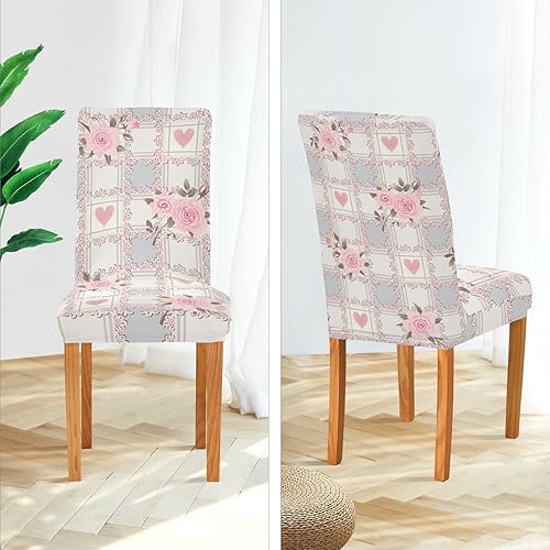 Miniatura 4 de xigua Paquete de 2 fundas para sillas de comedor con diseño de rosas rosadas, impermeables, elásticas, extraíbles y lavables, protector de silla