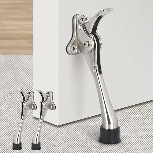 Tope de puerta de 6 pulgadas con punta de goma antideslizante, soporte inferior resistente de un solo toque, tope de puerta de metal ajustable