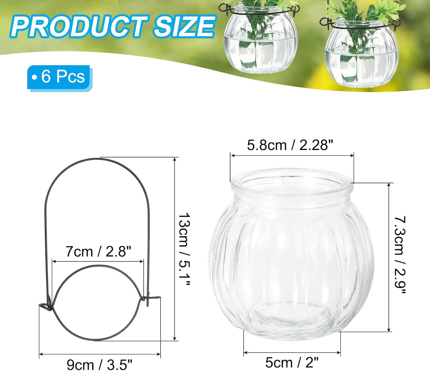 PATIKIL Pumpkin Glass Terrarium Planter 2.3 Inch, 6 Pack Air Plant Wall Hanging Pot DIY Interest Plant for Home Decor Garden Office, Clear