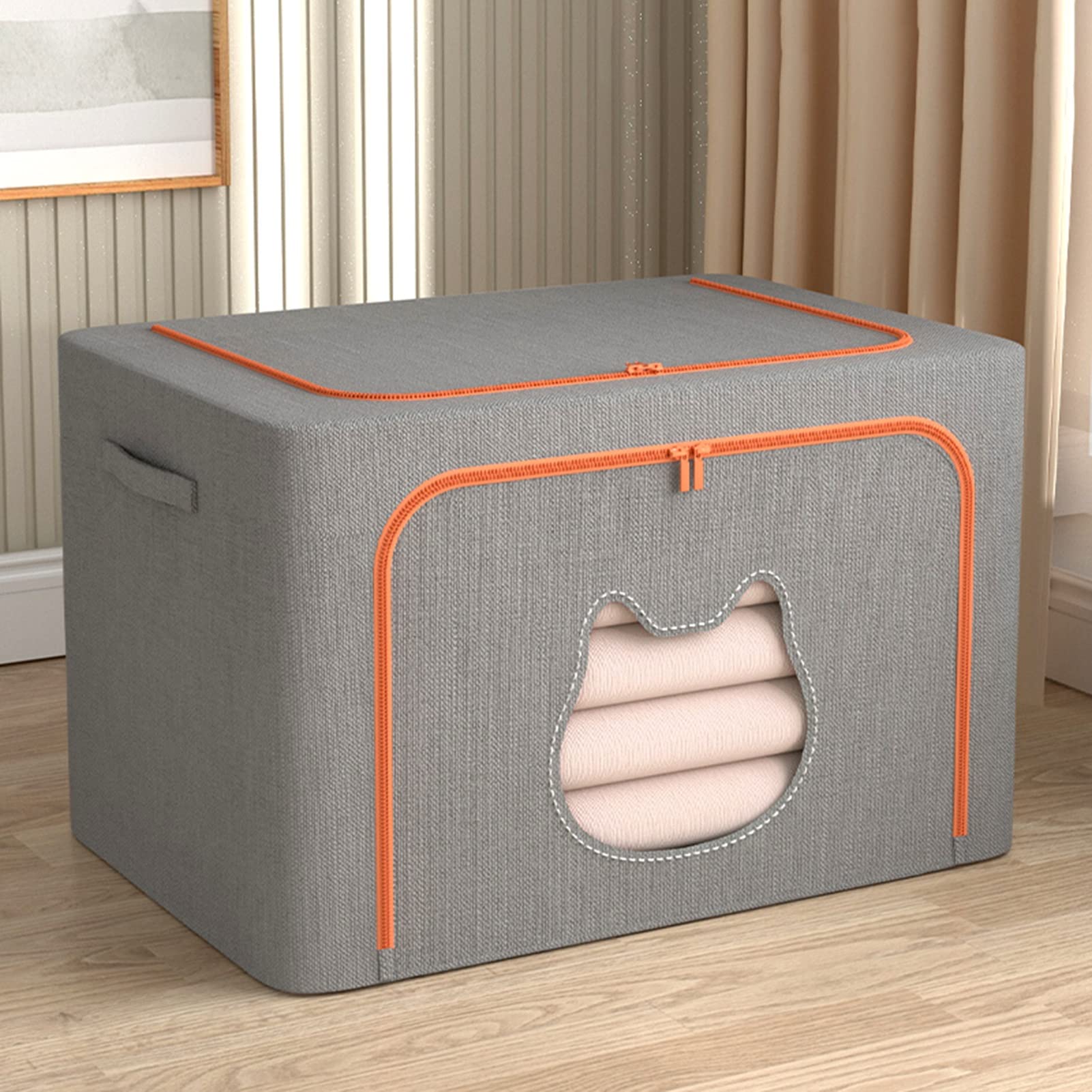 Caja De Almacenamiento De Tela Caja De Almacenamiento De Ropa para El Hogar Caja De Almacenamiento De Dormitorio Plegable Impermeable Fuerte Capacidad De Carga (Color : Gris, S : 60x42x40cm)
