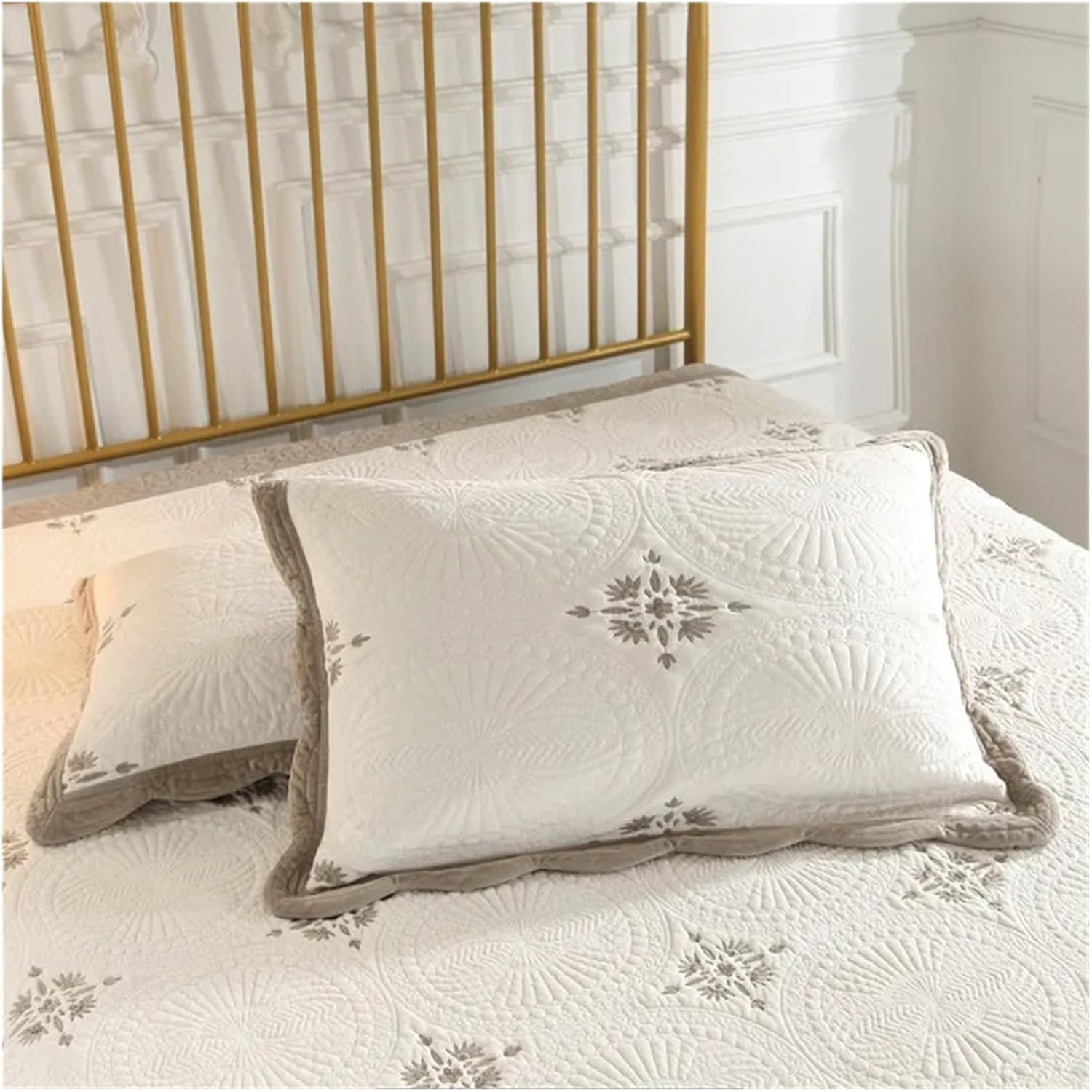 Bed, Autumn Winter Bedspread on The Bed Cotton Quilt Set 3/4pcs Embroidered Plush Duvet Cover Coverlet Queen Size Bed Cover Blankets, Brown, MM-102