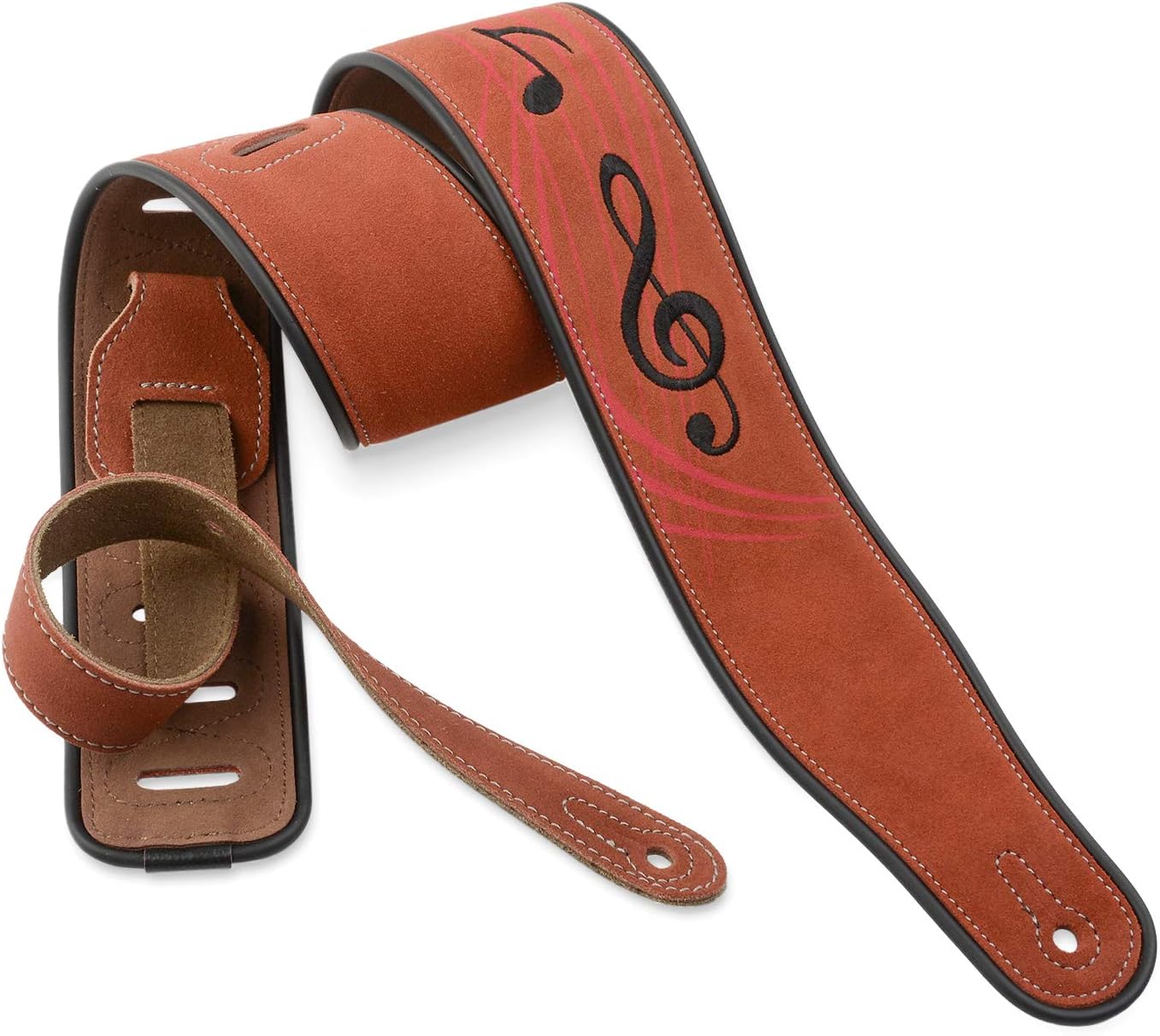 Dulphee Brown Genuine Leather Guitar Strap, Soft Suede Shoulder Starp - Adjusteable Guitar Strap For Bass, Electric & Acoustic Guitar