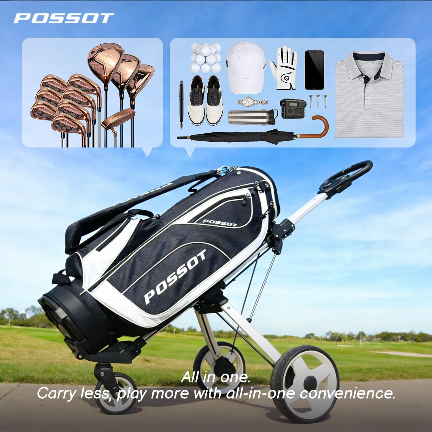 6 Way Cart Golf Bag for Men and Women - Lightweight Golf Club Bag for Beginners & Seniors, 6 Pockets Professional Trolley Bag with Full Length Dividers, Rain Hood & Stable Base, Black and White