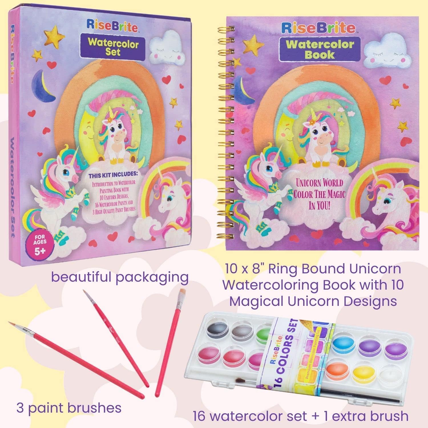 Unicorn Watercolor Paint Set Kids - Complete Watercolors For Kids Watercolor Paint Set, Includes Unicorn Watercolor Book For Kids, 16 Colors Washable Watercolor Paint Set Kids, 4 Paint Brushes : Toys & Games