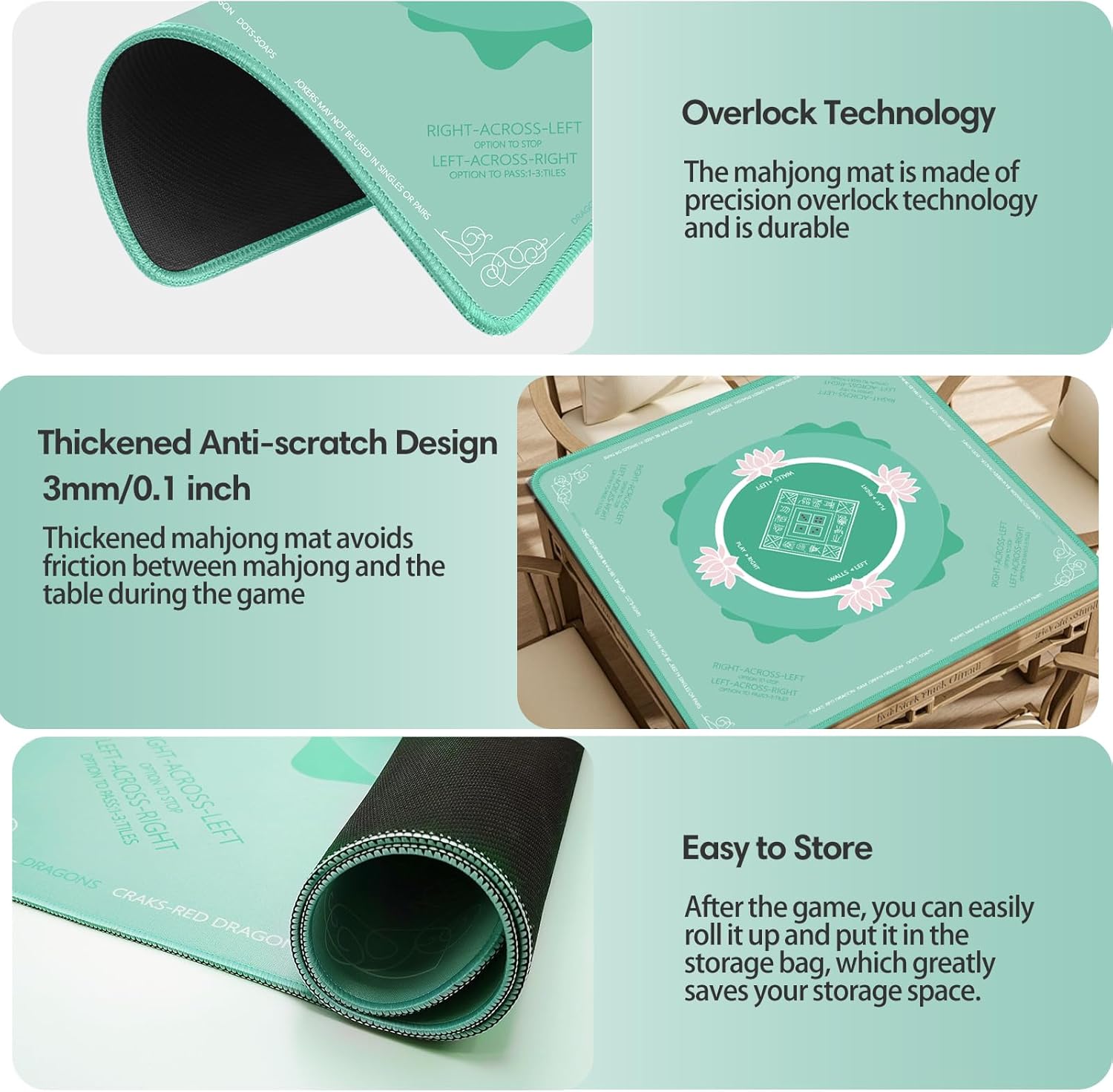 Mahjong Mat, Mahjong Mat for Table with Bag, 31.5" x 31.5" Rubber Anti Slip and Noise Reduction Board Gaming Mat for Mah Jongg, Poker, Board Tile Games, Dominoes