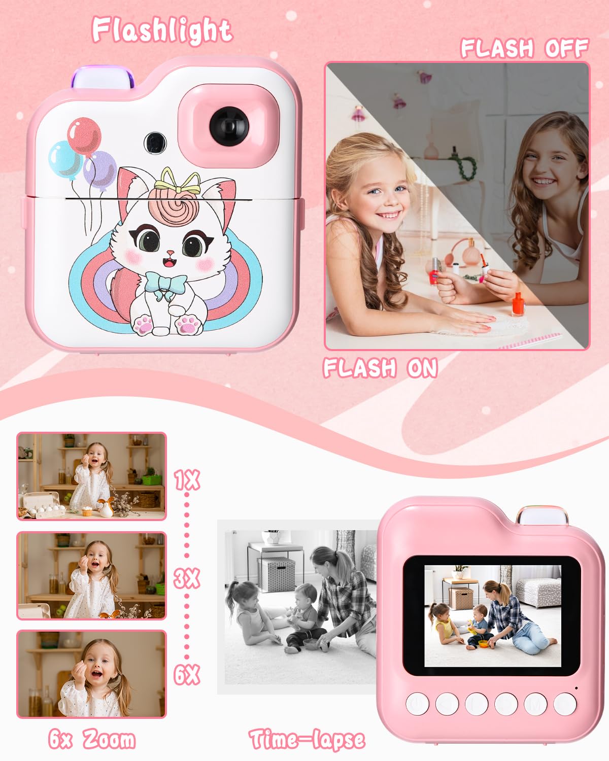 Ixydor bambini fotocamera istantanea, 1080P 2,4 pollici schermo fotocamera digitale bambini con 3 rotoli di carta di stampa e 32 GB di carta, regali per ragazzi e ragazze 3-12 anni