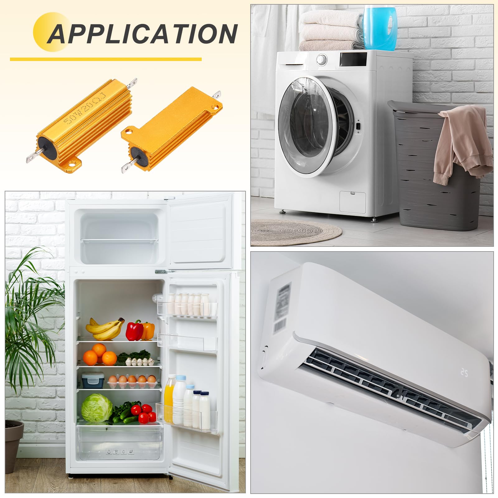 Produktbild von Sourcing Map 5x Aluminiumgehäuse Widerstand – 50W, 10 Ohm, 5% Toleranz, Drahtgewickelt, Goldton – Für Kühlplattenmontage