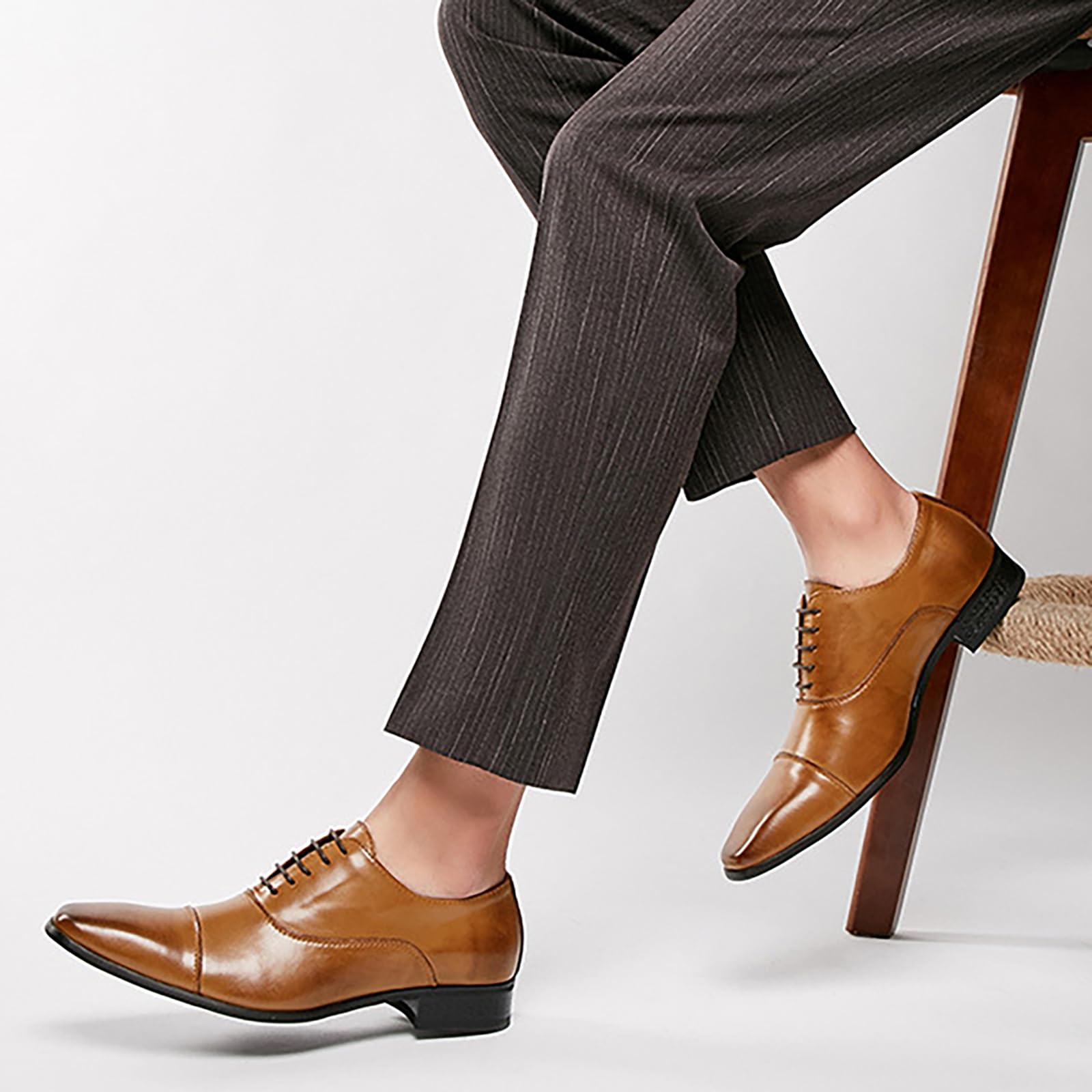 Scarpe Eleganti da Uomo Classiche Derby Formali in Pelle PU Oxford Classiche da Uomo, comode Stringate per Il Matrimonio, Lo Sposo, Il Ballo di fine Anno, L'Ufficio e Il Lavoro,Marrone,42