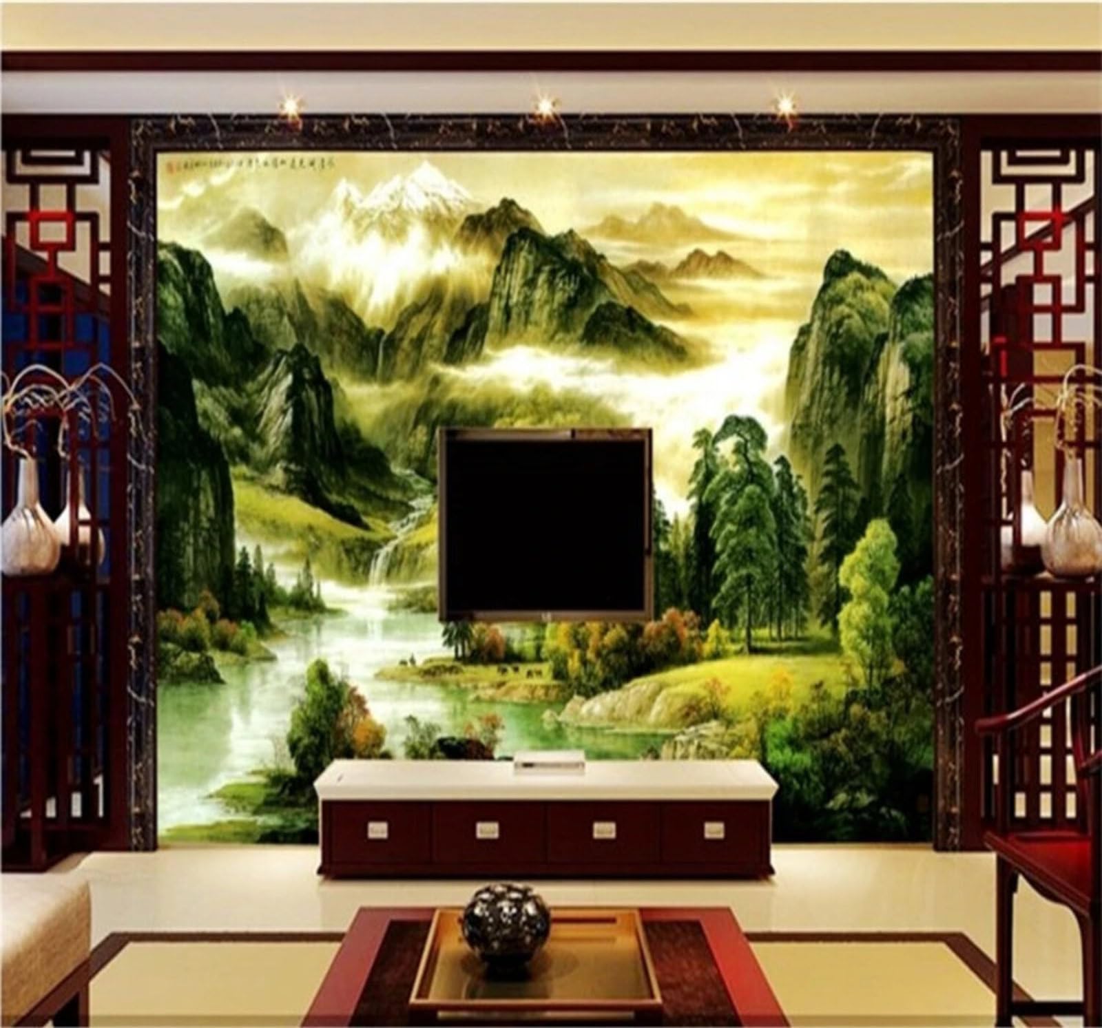 Xlming 250Cm×170Cm(B×H) Fresh Three Dimensional Magnificent Mountains And Rivers Scenery 3D Wallpaper Luxury Silk Study Dining Feature Sofa Grey Bedroom Living Room Tv Decorative Wall-250Cm×170Cm