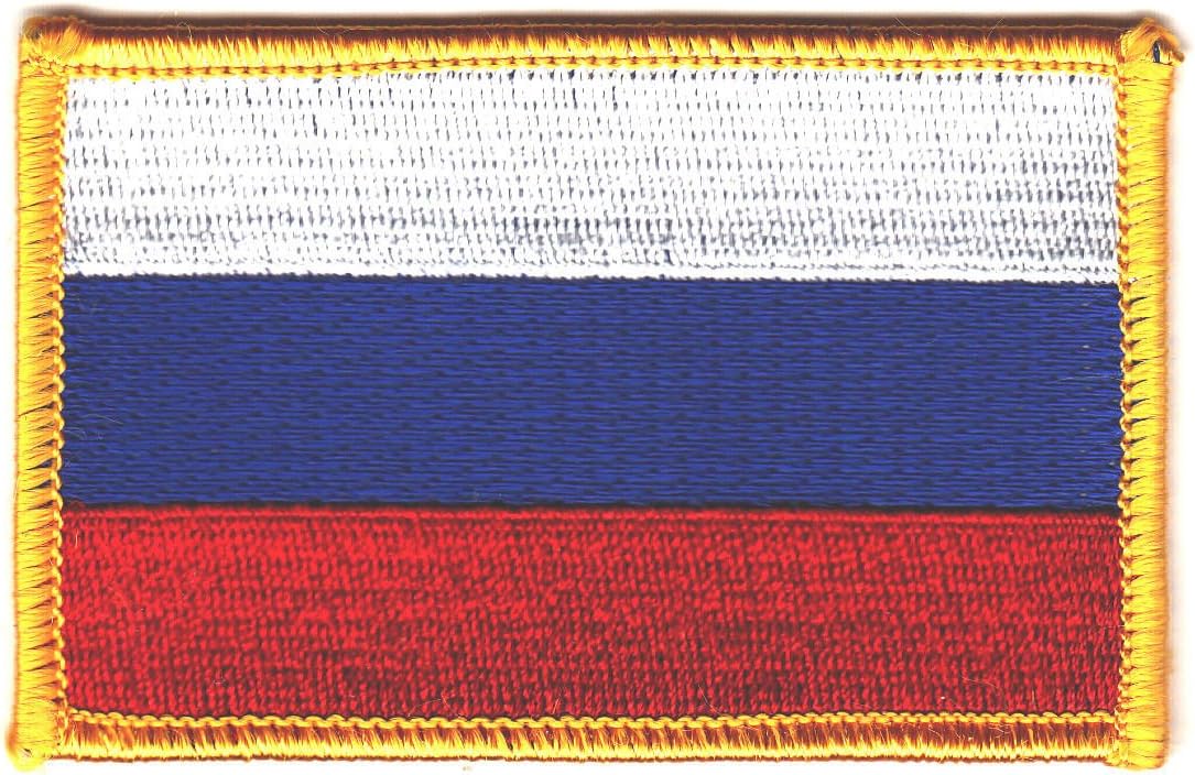 RUSSIAN FLAG w/GOLD BORDER, Iron On Applique Patch, Flag of Russian Republic