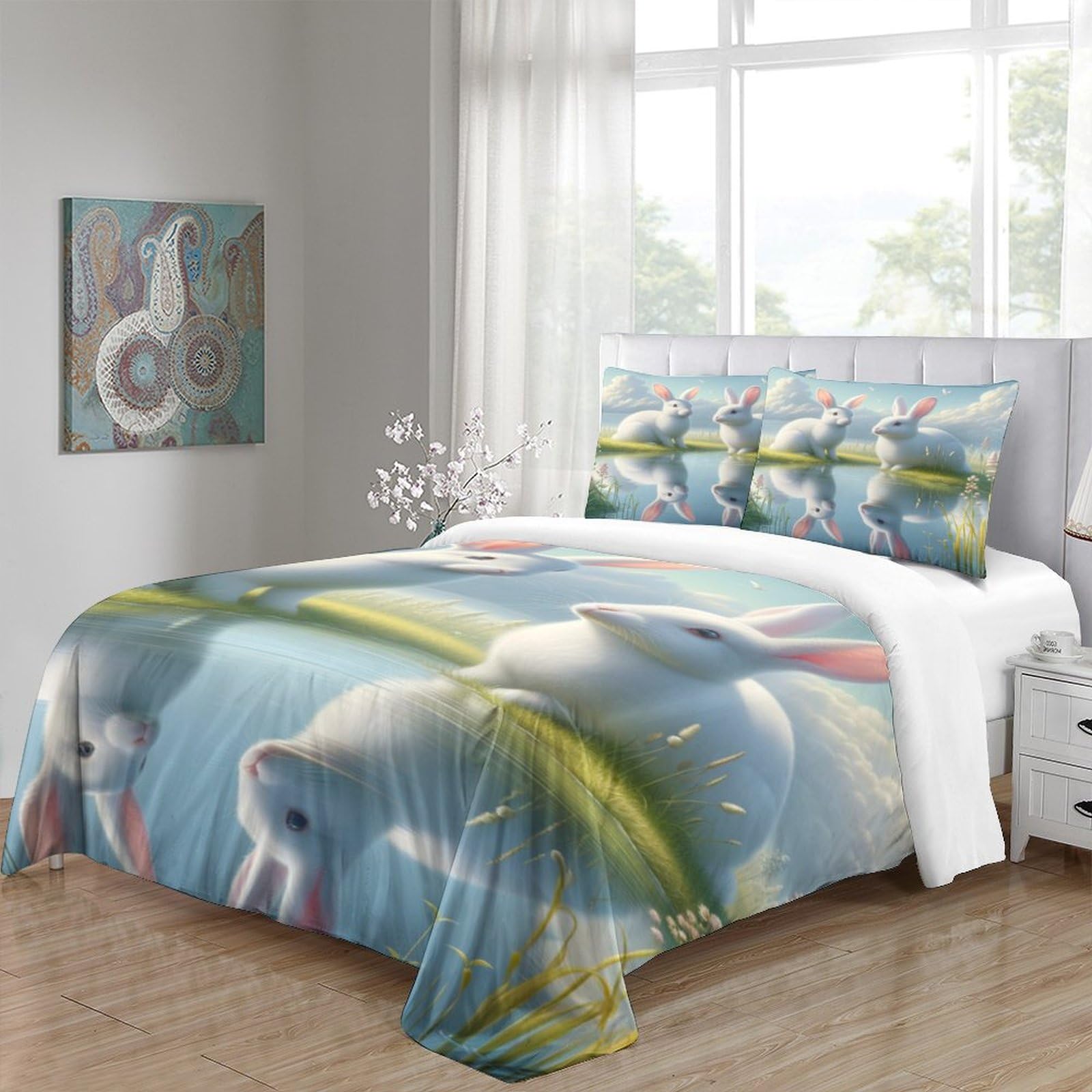 Stampato in 3D Coniglietto carino Copertina Stampata Microfibra Disegnata Biancheria Da Letto Cura Facile Con 2 Federe,Double（200x200cm）, Per Adolescenti E Adulti