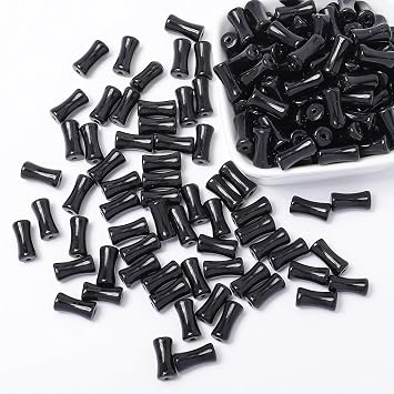 Black Bamboo Beads - 12mm Transparent Bamboo Joint Craft Beads,Natural Black Agate Stone Bamboo Shape Gem for DIY Necklace Bracelet Earring 150pcs