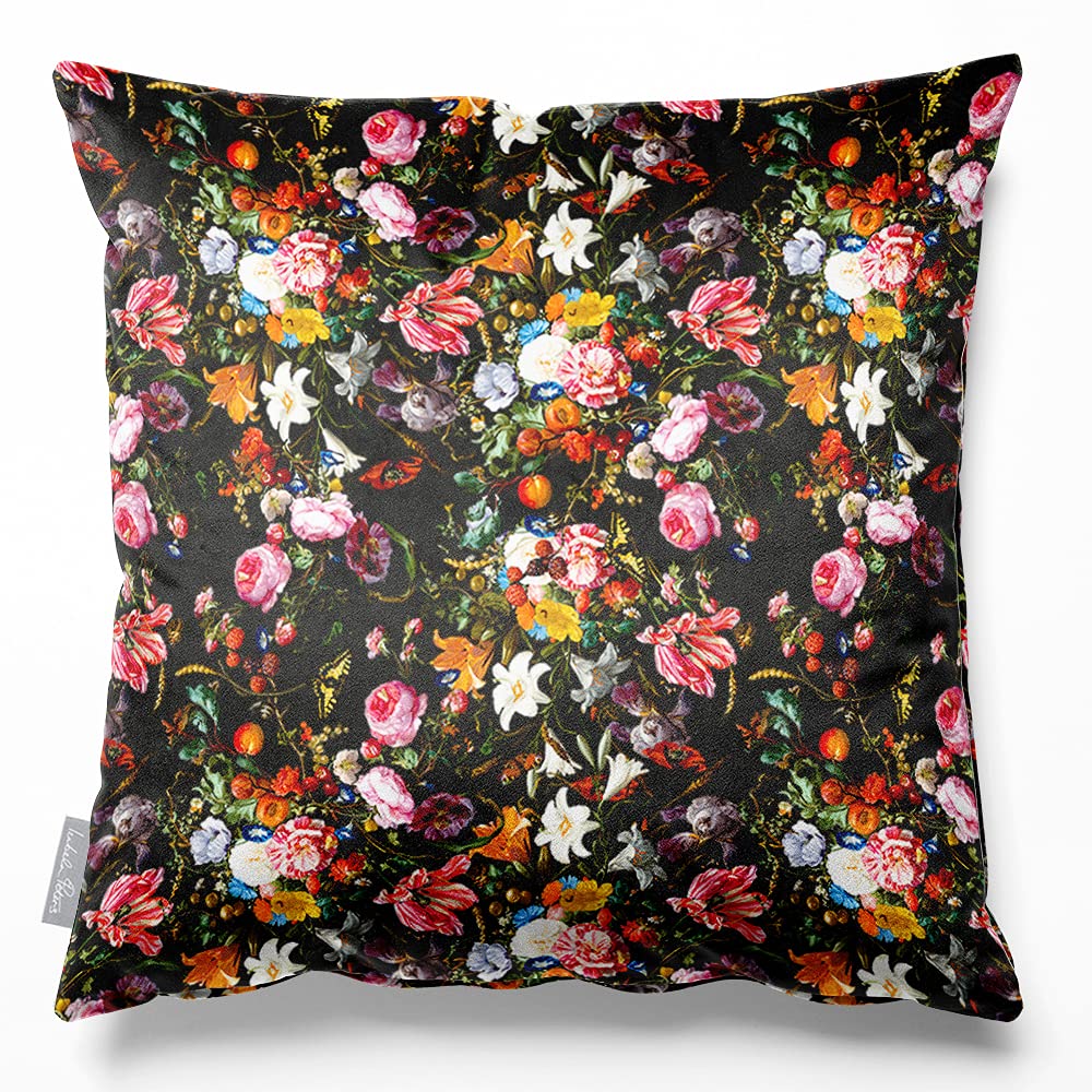 Izabela Peters Charcoal Filled Cushions With Covers, Eco-Friendly Velvet, 50 Cm, Floral Dream - For Chair, Sofa, Seat, Large
