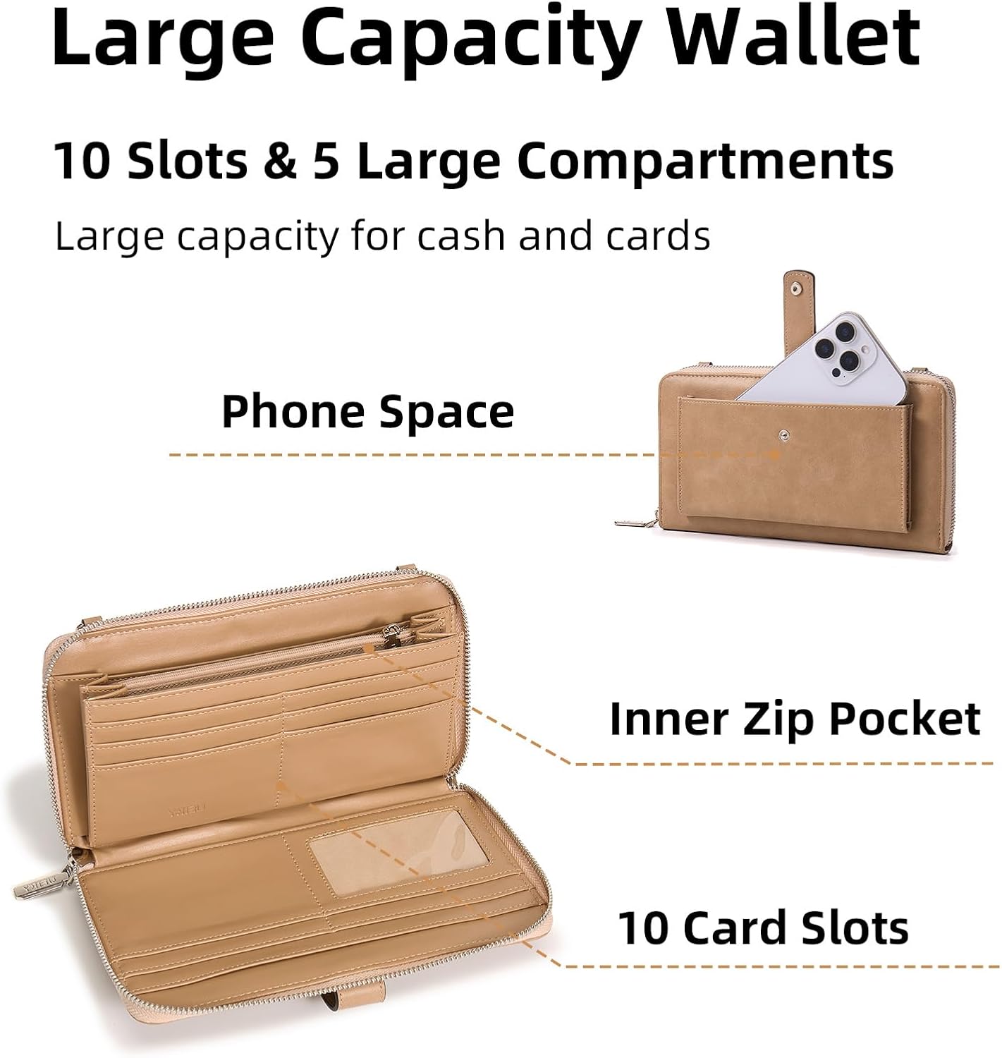 RFID Crossbody Wallet Wristlet Purse for Women,Vegan Leather Small Clutch with Phone Pocket Multiple Credit Card Slots - Image 3