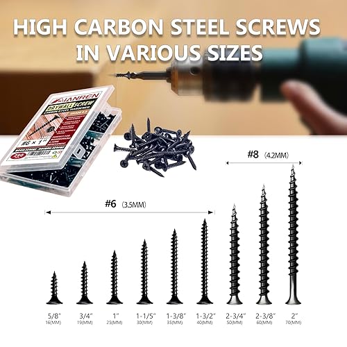 Miniatura 5 de 220 tornillos Phillips de cabeza plana de alta resistencia de grado 8#6 x 1 15 pulgadas (1.181 in), tornillos para paneles de yeso, cabeza de