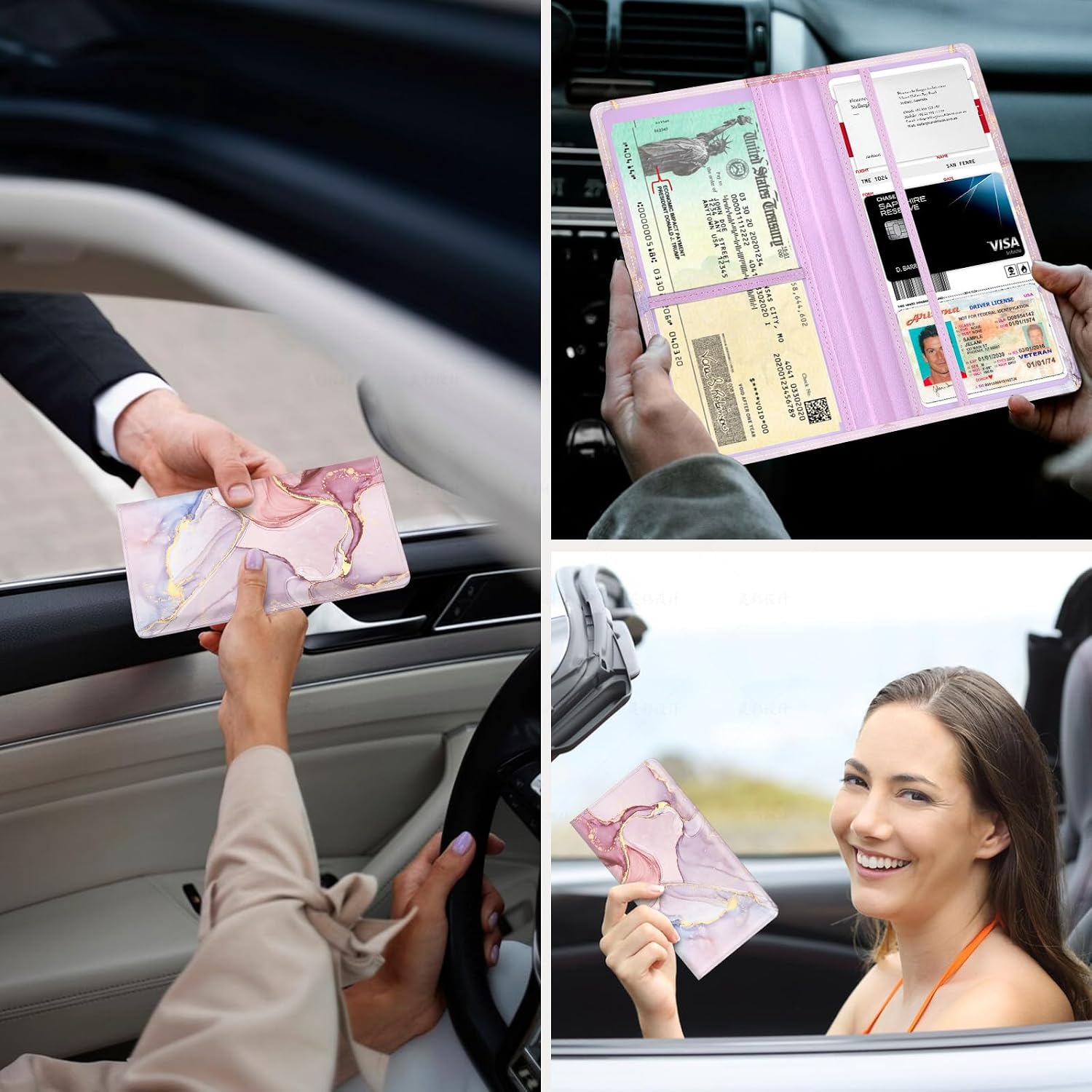 Car Registration and Insurance Holder，Colour Patterns Men Women Car License Document Registration and Insurance Card Holder