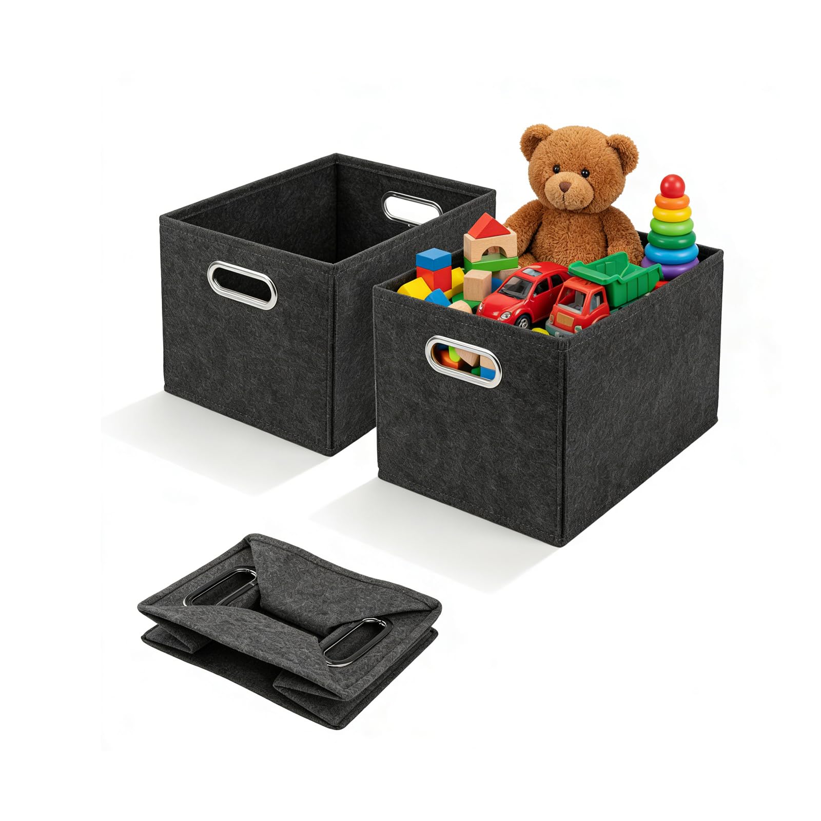 Cesta de fieltro de almacenamiento plegable, 30 x 20 x 20 cm, 2 piezas, color negro, ideal para hogar y oficina