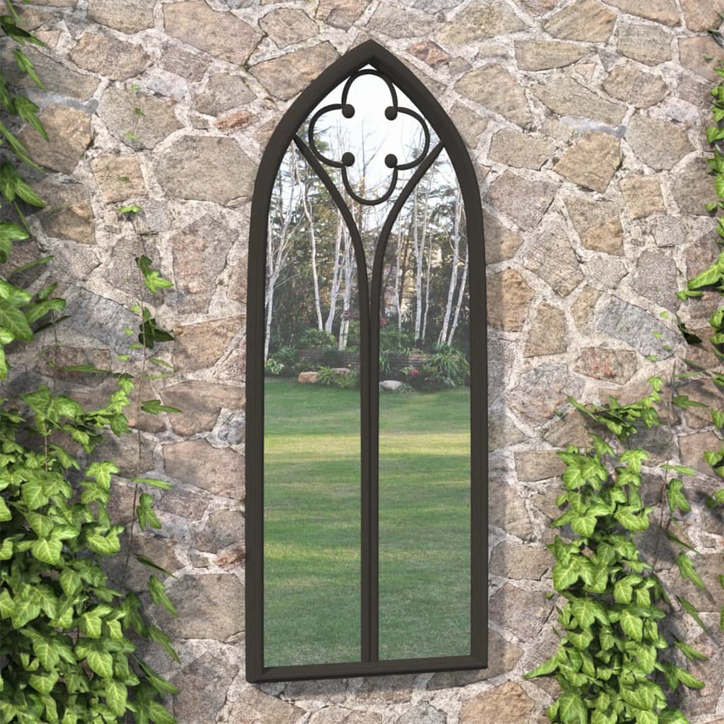 vidaXL Miroir de Jardin Miroir Mural Miroir Décoratif Miroir Suspendu Patio Extérieur Noir 100x45 cm Fer pour Utilisation Extérieure