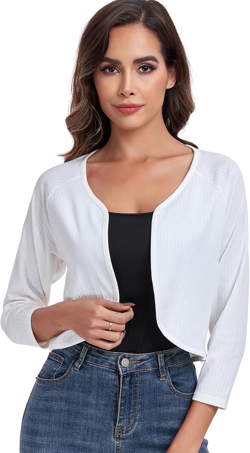 Women's Bolero Shrug Crop Cardigan Open Front Knit Sweater 3/4 Sleeve Tops - Image 4