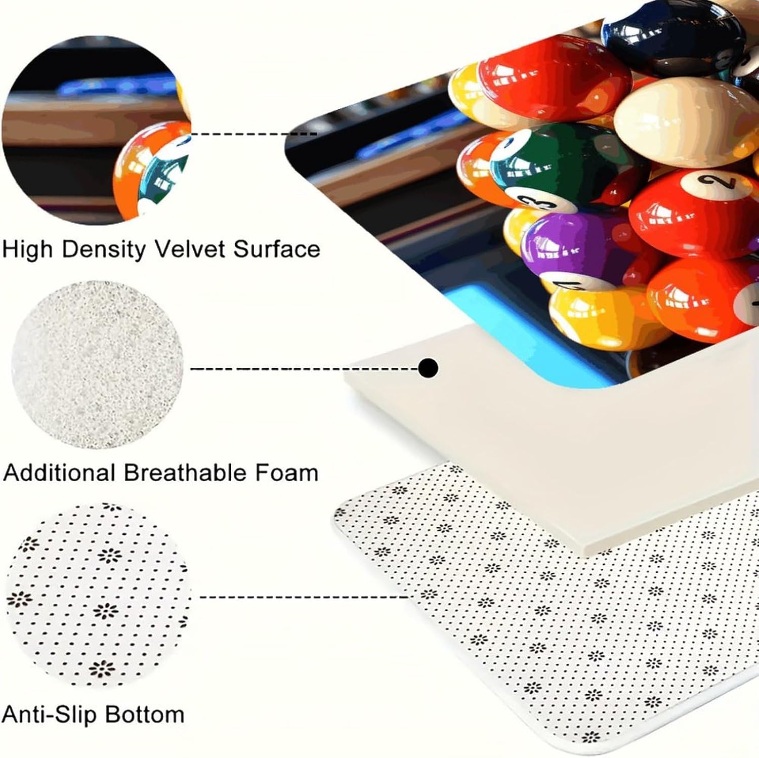 Color Billiards Kitchen Mats for Floor 3 Pcs Kitchen Rugs