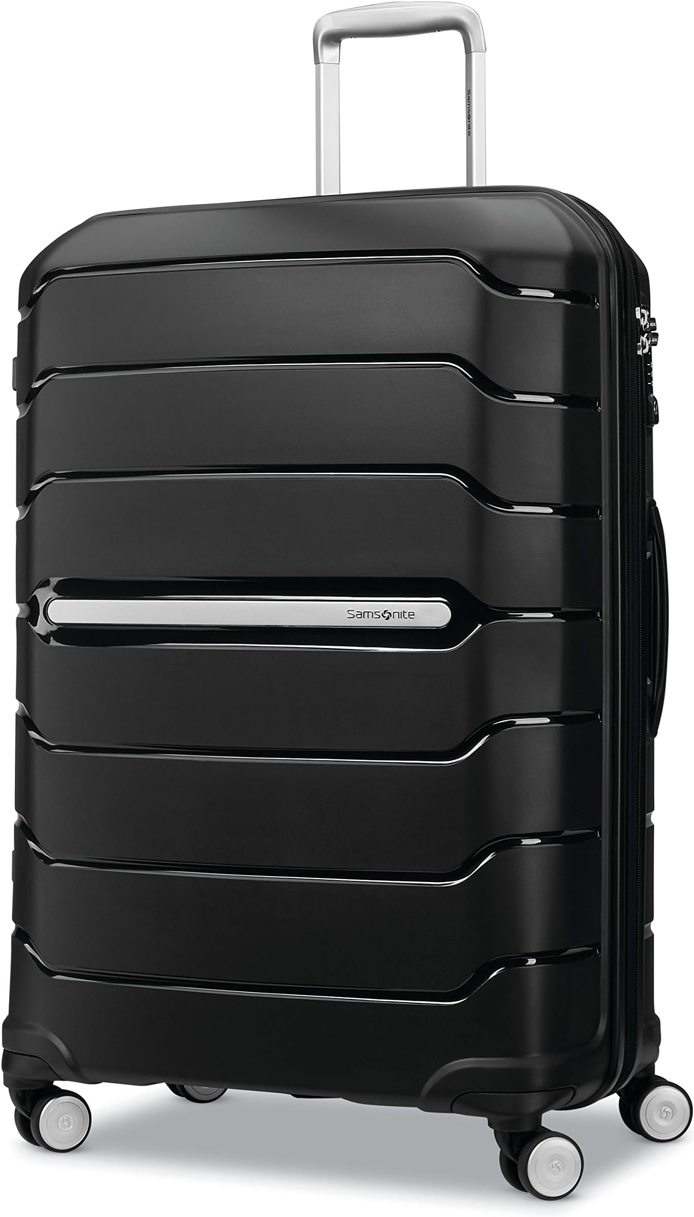 Freeform Hardside Polypropylene Expandable with Double Spinner 8 Wheels Trolley Bag, Black, Checked-Large 75cm