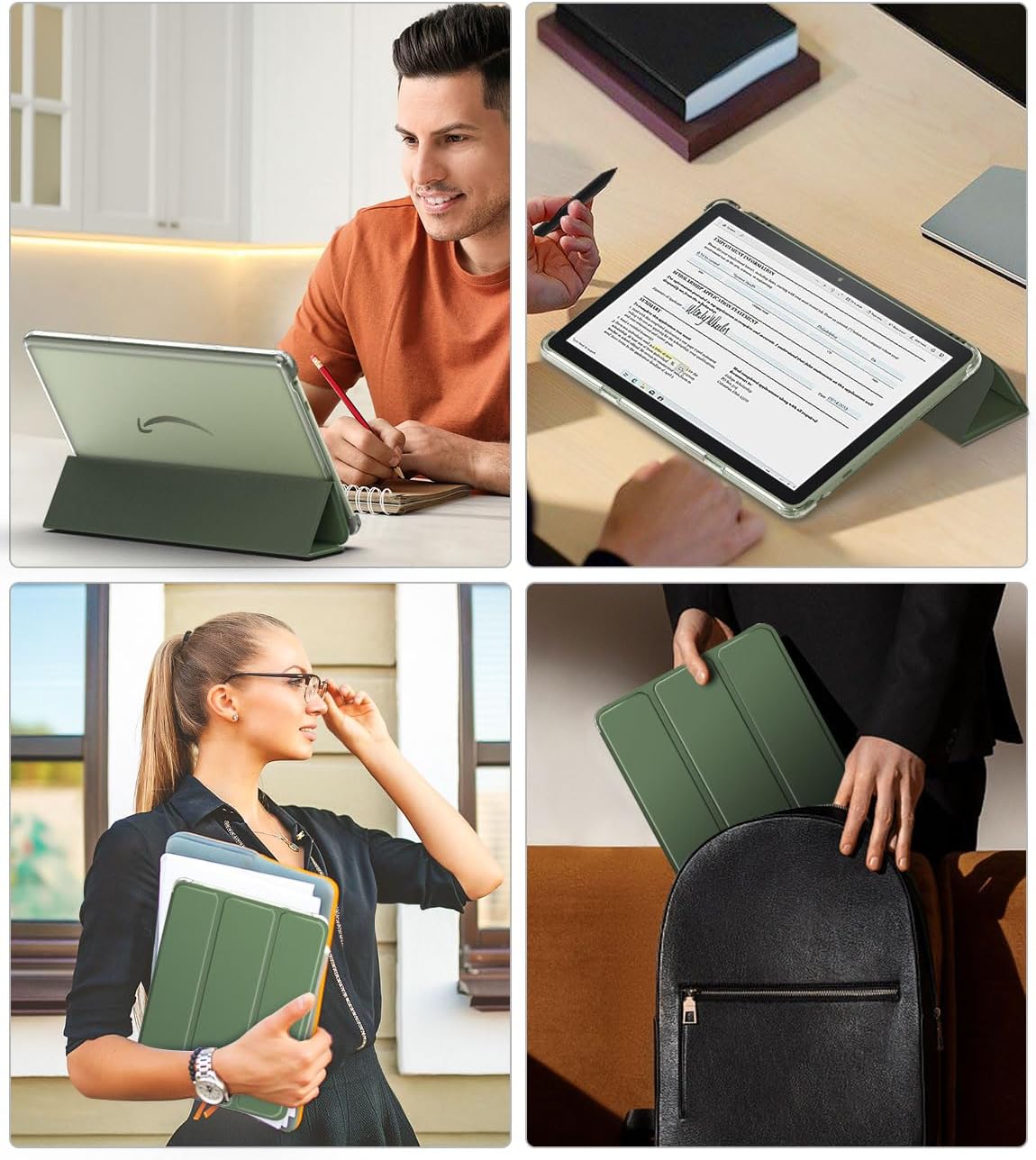 MoKo Case for All-New Amazon Kindle Fire HD 10 Tablet (13th Generation, 2023 Release) 10.1", PU Leather Trifold Stand Cover for Fire Tablet 10 2023, Auto Wake/Sleep, Celadon