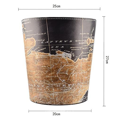 Miniatura 4 de Scakbyer Canasta de basura estilo europeo retro para el hogar oficina redondo de piel sintética papelera papelera papelera papelera papelera