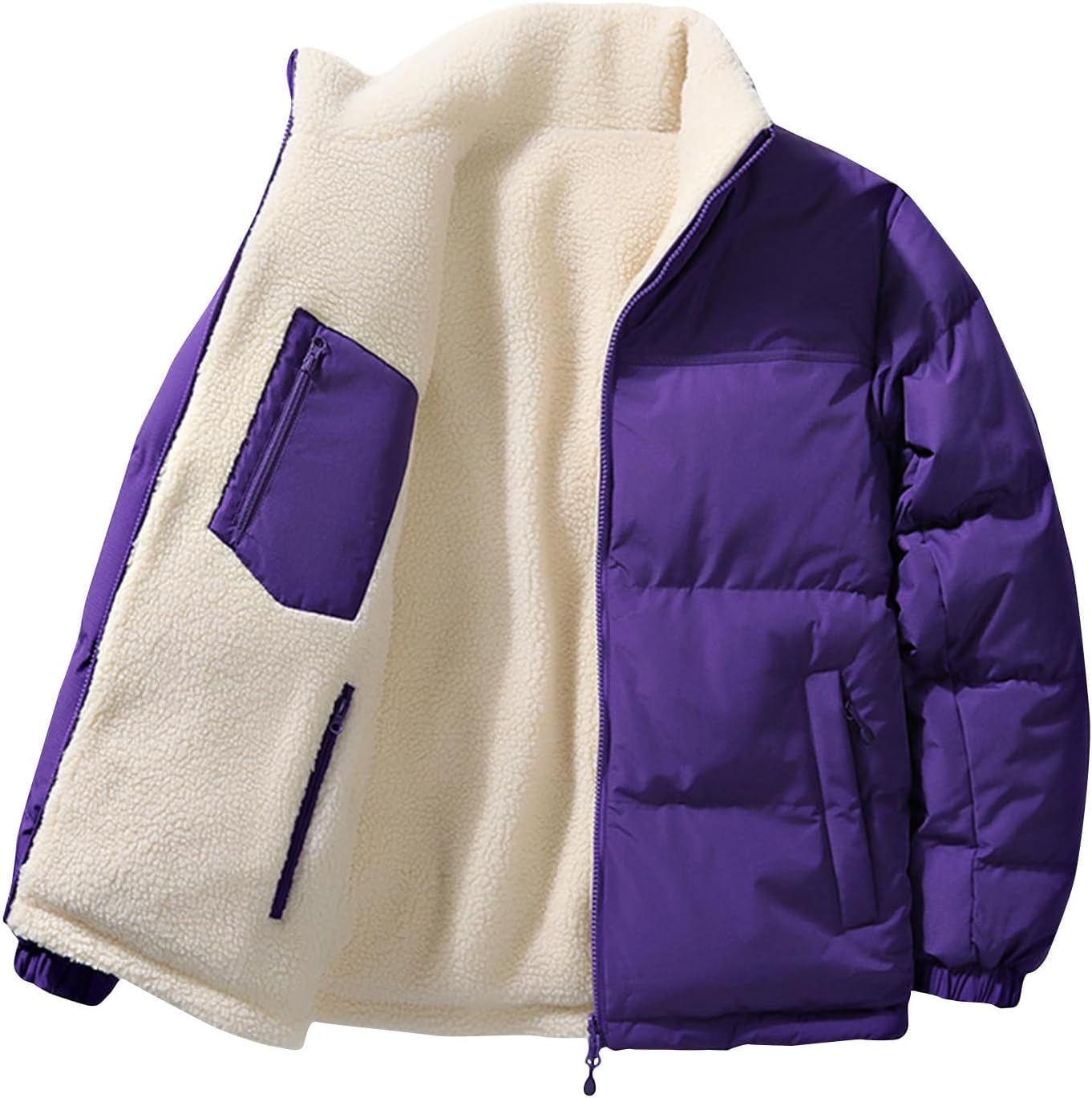 NATHGAM Men's Fleece Lined Puffer Jacket Warm Windproof Thicken Winter Down Jacket Stand Collar Fashion Zipper Quilted Coat