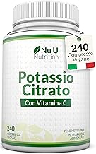 Potassium 1550 mg & Vitamin C – 240 Vegan Tablets – 4 Months Spare – High Potassium Citrate – Made in Europe Nu U Nutrition