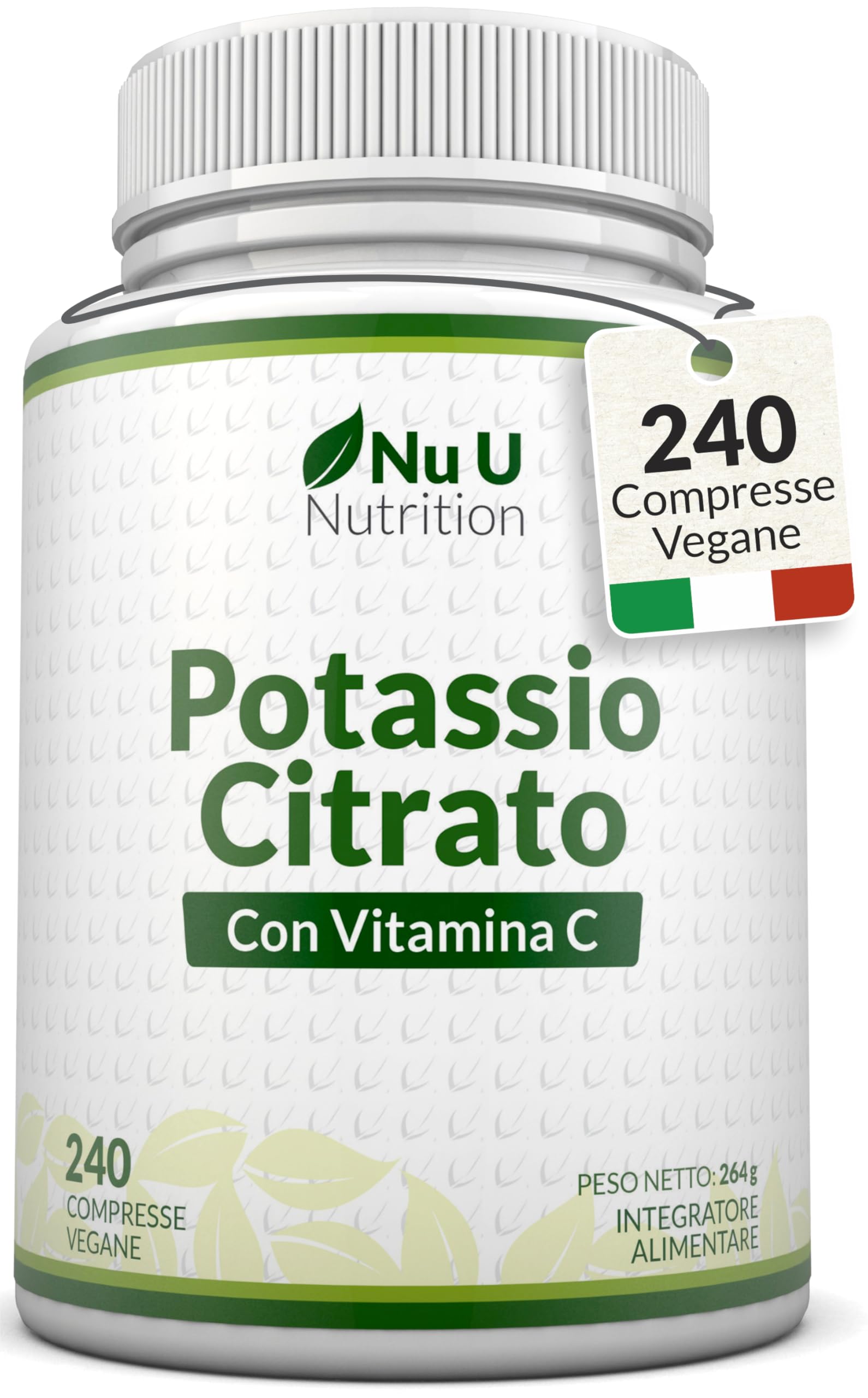 Potassio 1550 mg & Vitamina C - 240 Compresse Vegane - 4 Mesi di Scorta - Citrato di Potassio ad Alta Potenza - Prodotto in Europa - Nu U Nutrition