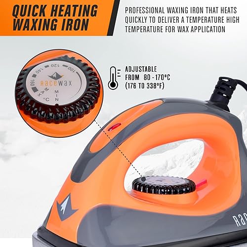 Miniatura 3 de RaceWax Plancha enceradora de esquí y snowboard, hierro de cera de 1000 W, temperatura ajustable y placa base de aluminio gruesa, con hoyuelos,