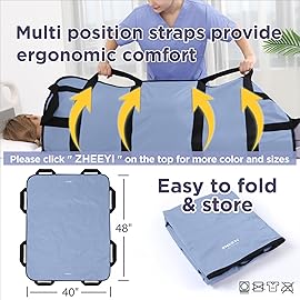 ZHEEYI Multipurpose 48 x 40 Positioning Bed Pad with Reinforced Handles - Reusable & Washable Transfer Sheet for Turning, Lifting & Repositioning - Double-Sided Nylon Fabric, Blue Gray