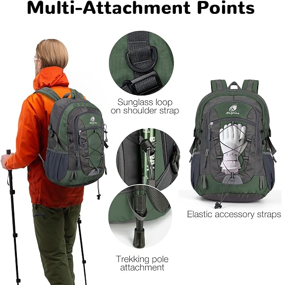 25L Hiking Backpack for Men Women, Lightweight Outdoor Rucksack for Trekking Climbing Sports, Casual Daypack for Travel School Work, Green