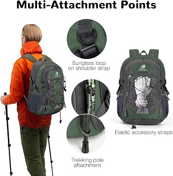 25L Hiking Backpack for Men Women, Lightweight Outdoor Rucksack for Trekking Climbing Sports, Casual Daypack for Travel School Work, Green