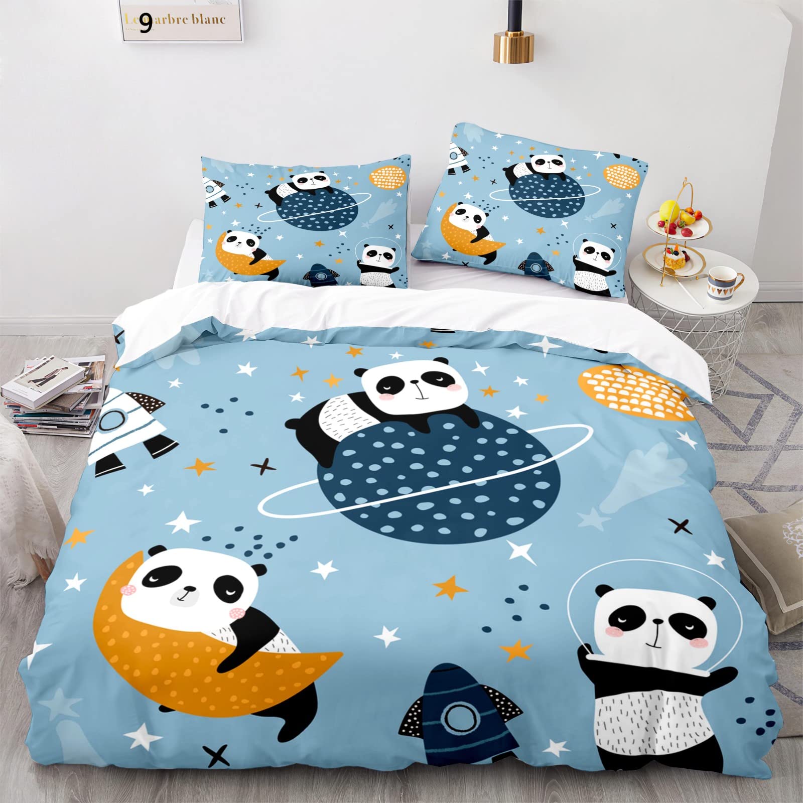 Funda Nordica Cama 150 Panda Juego de Ropa de Cama Cálido Transpirable Microfibra para Infantil Juvenil con Cremallera, 1 Funda Nórdica 220x240 cm + 2 Fundas de Almohada 50x75 cm