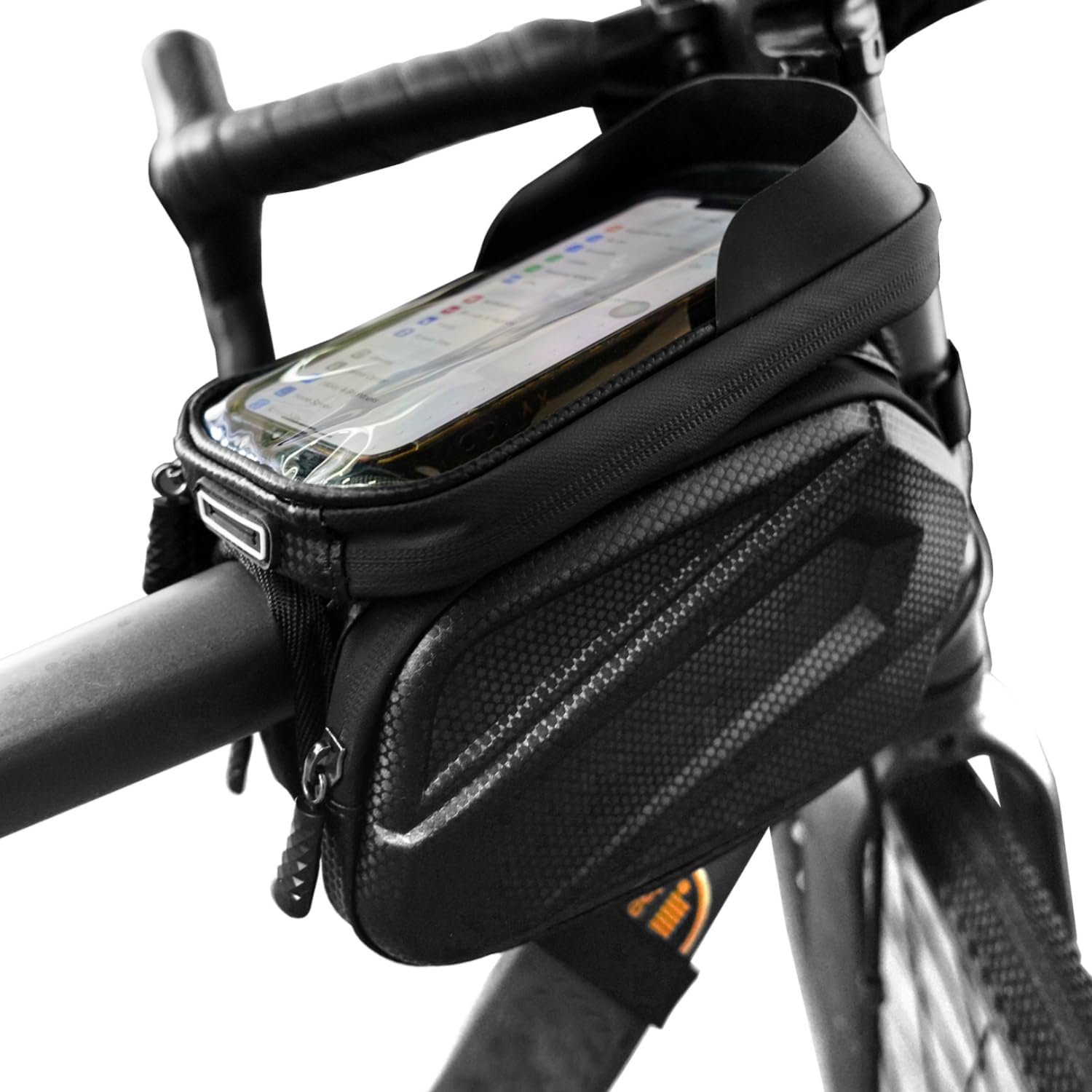 Bike Frame Bag - 2.73L Detachable Touchscreen Pouch with EVA Hardcase & 360 Swivel, Waterproof Top Tube Bike Bag/Handlebar Mount for iPhone/Samsung up to 7" - MTB/Road/Ebike Accessories