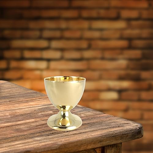 Miniatura 5 de Needzo Cáliz de vino de latón pulido alto, suministros de comunión de la iglesia católica, 3.25 pulgadas
