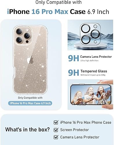 Miniatura 166 de MIODIK Funda compatible con iPhone 13 Pro, con protector de pantalla + protector de lente de cámara, funda protectora de purpurina transparente