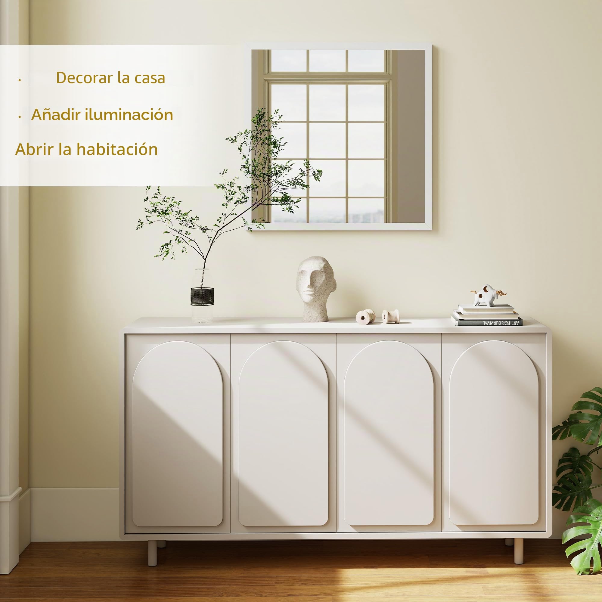 HOMCOM Espejo de Pared Cuadrado 50x50 cm Marco de Madera Blanco | Ideal para baño, sala de estar, dormitorio