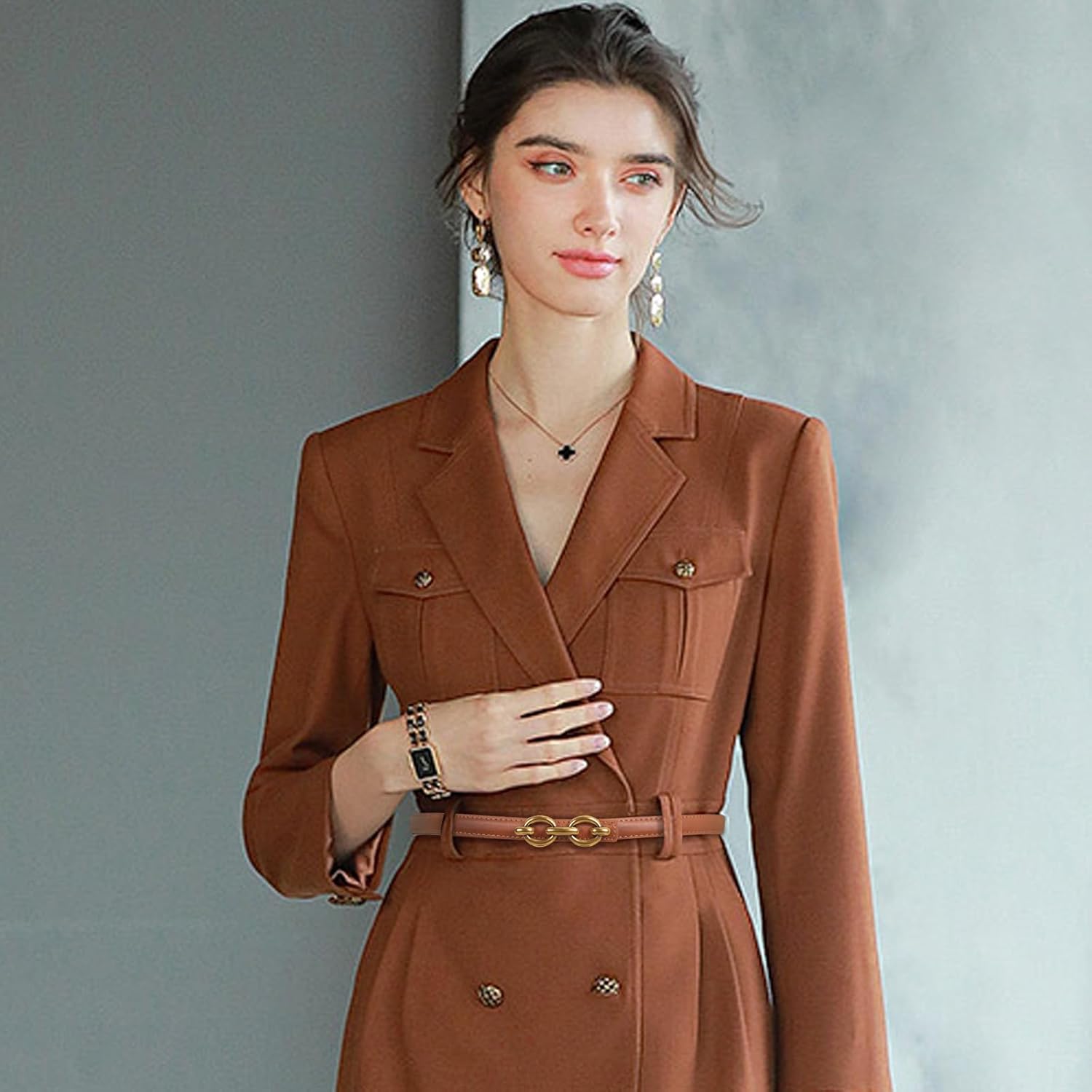 Women's Leather Belt with Buckle - Ideal for Dresses, Jeans, and Coats - Image 5