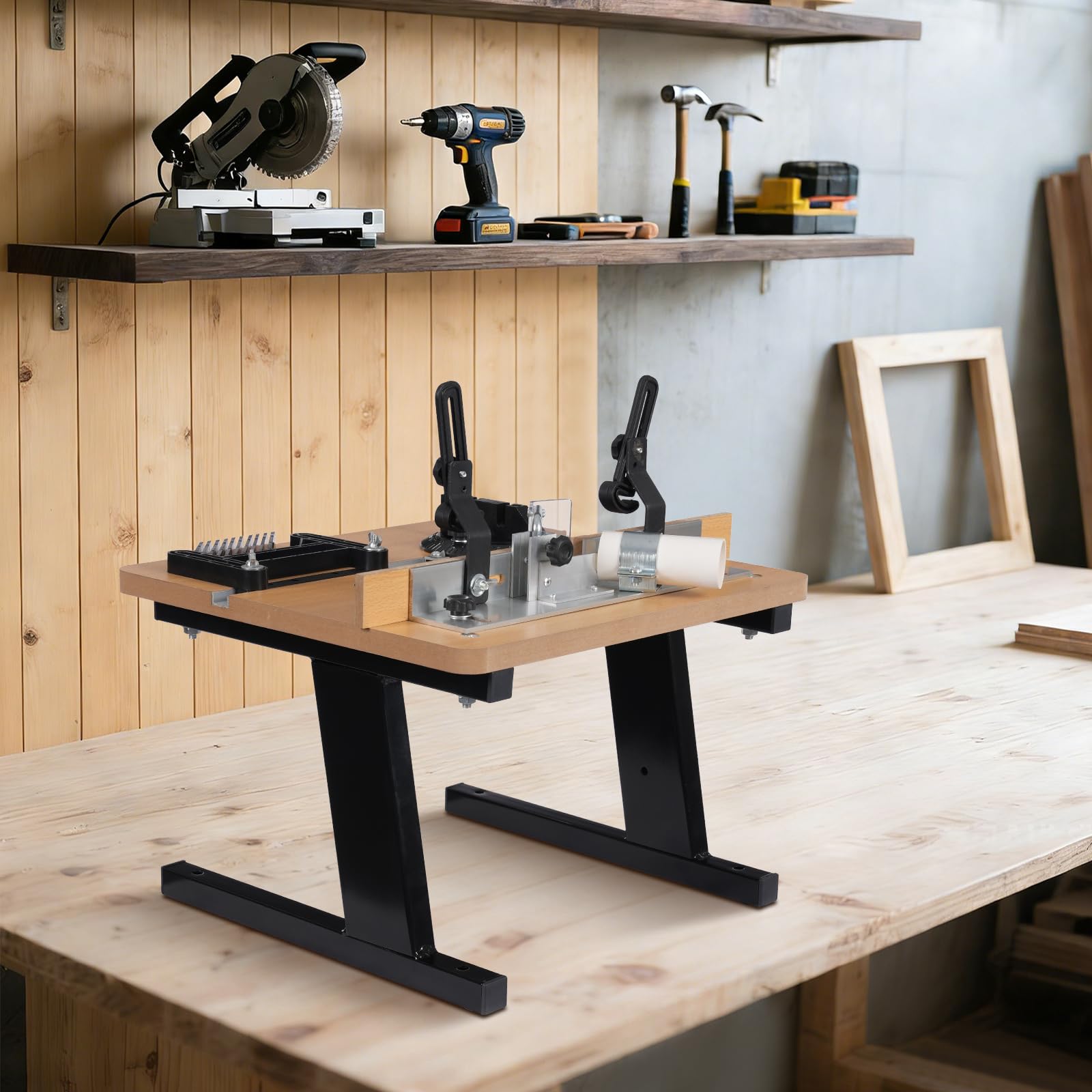 Tavola per Router Professionale 43 x 40 cm, Banco da Lavoro per Fresatura Legno con Guida Angolo e Aspirazione Polvere, per Falegnameria, Fai da Te e Progetti di Bricolage