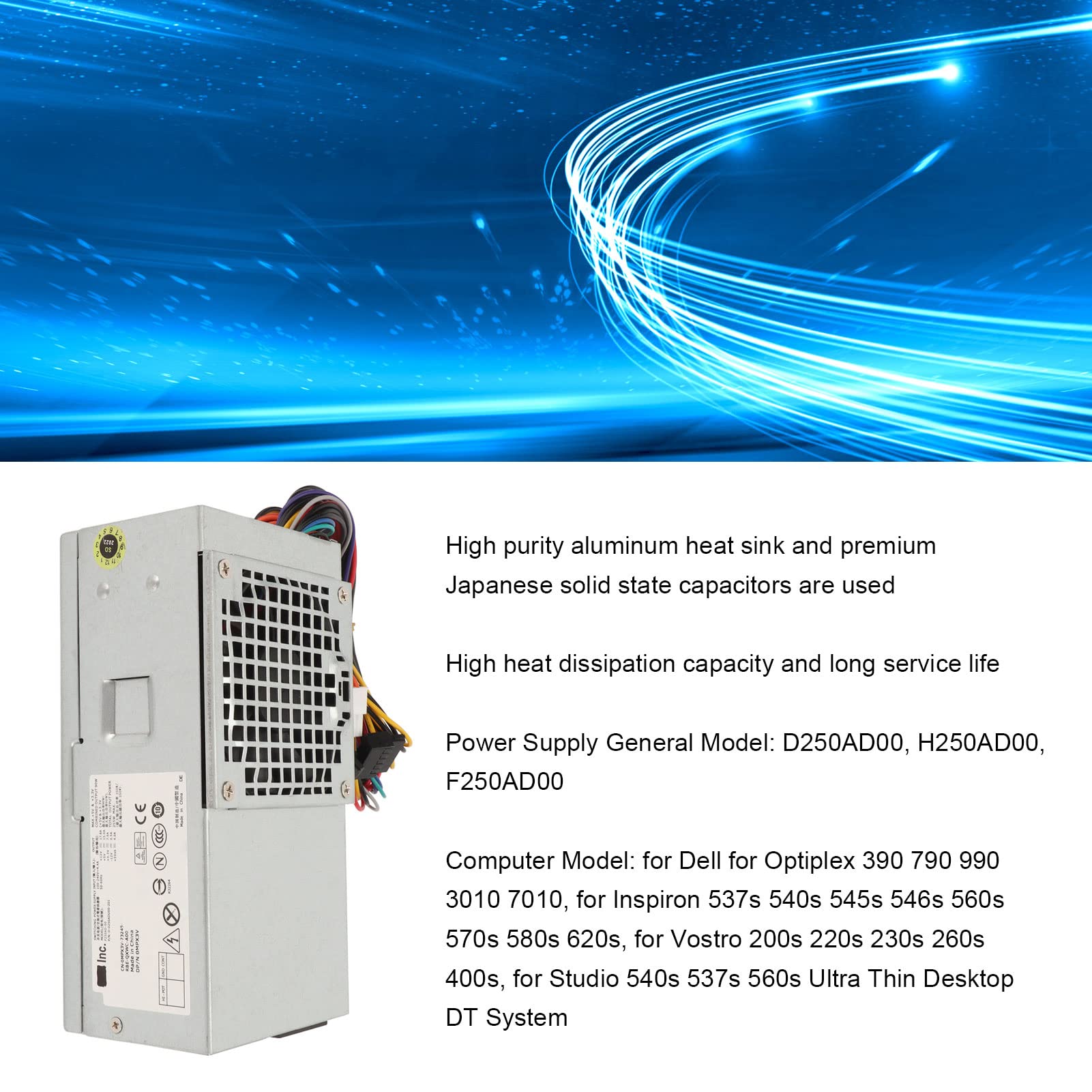 SIXRUN Alimentatore per Computer da 250 W Design Ad Alte Prestazioni per Sistemi Optiplex Metallo 1 unità