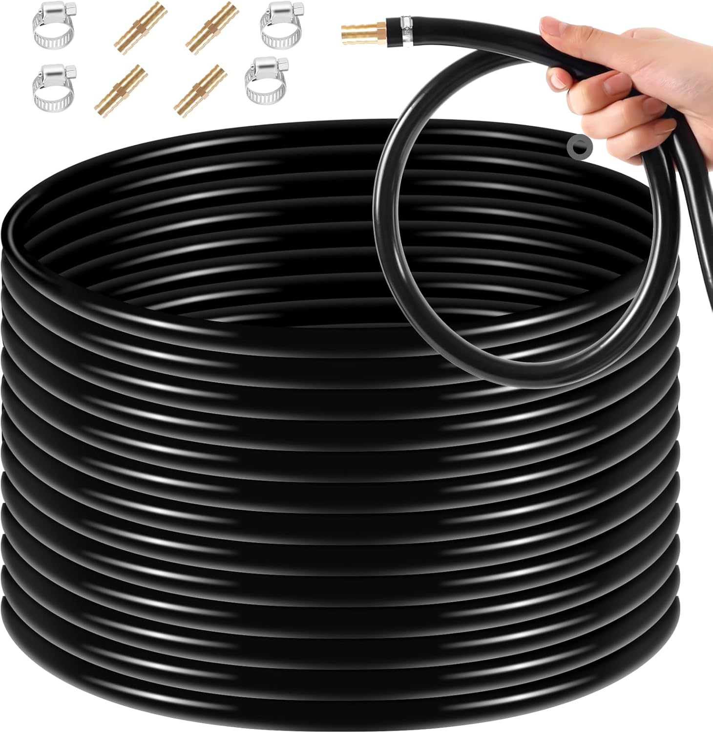 100' Water Garden and Lake Aeration Tubing - 3/8" Inside Diameter Self-sinking Weighted Tubing with 4 Copper Menders & 4 Stainless Steel Use, for Garden, Lake and Aquaculture Aeration