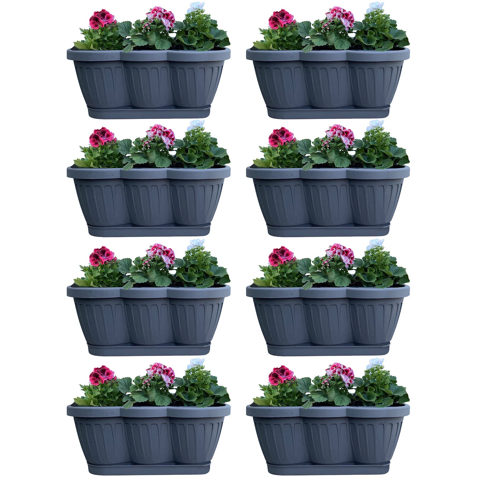 Hossi's Wholesale 8 Balkonkästen 40 cm Anthrazit mit Wasserspeicher Set