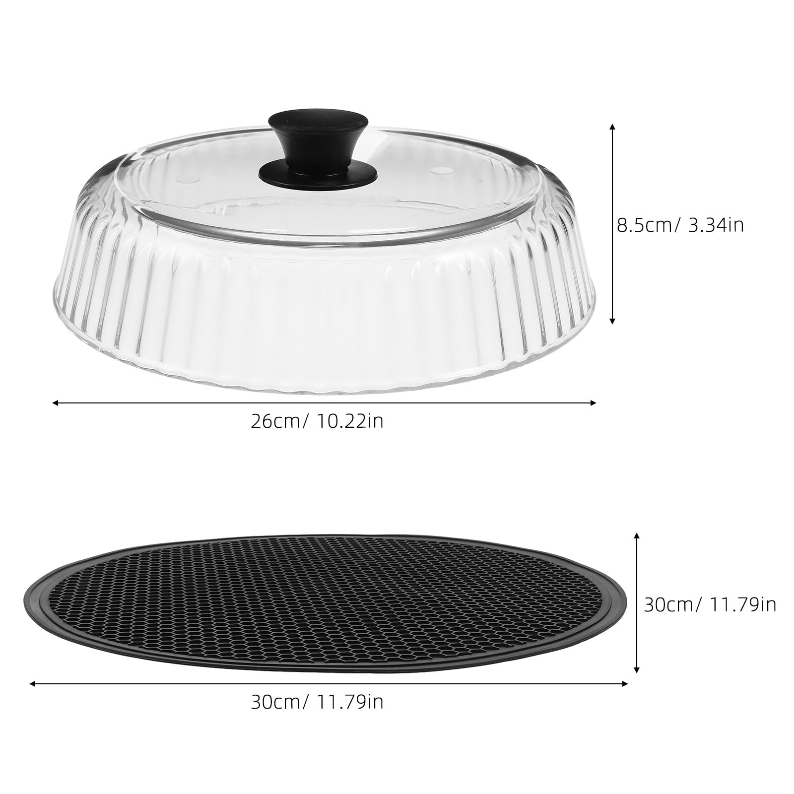 Zerodeko Coperchio in vetro per microonde anti-schizzi, da 25 cm, in vetro borosilicato, con pomello in silicone e tappetino per piatti e stoviglie, cupola ventilata per un riscaldamento uniforme.