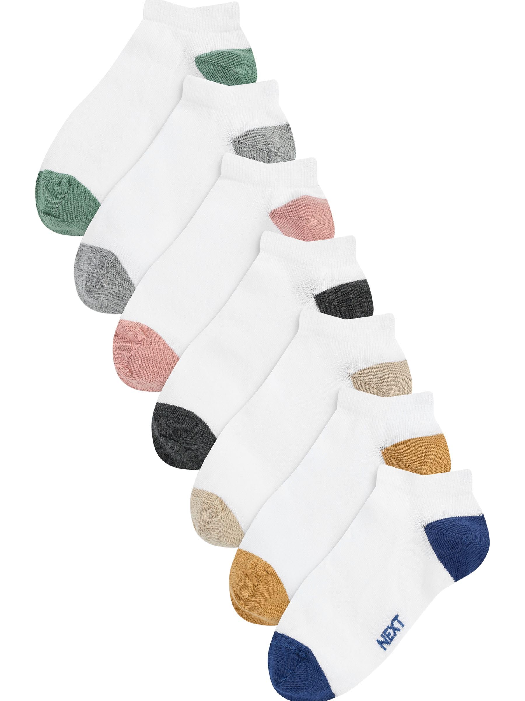 NEXT Jungen Sneaker-Socken mit hohem Baumwollanteil, 7er-Pack White/Bright Heel and Toe 26.5-30.5