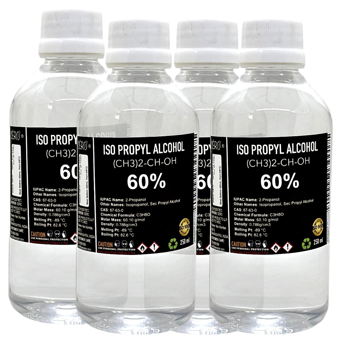 CERO ® IPA Isopropyl Alcohol for Cleaning, All Electronics, Clean Your Makeup Tools, Clean CPU, GPU and Screen, Repair Cosmetics 60% Pure [(CH3)2-CH-OH] CAS: 67-63-0 (250ml) Pack of 4-image-28
